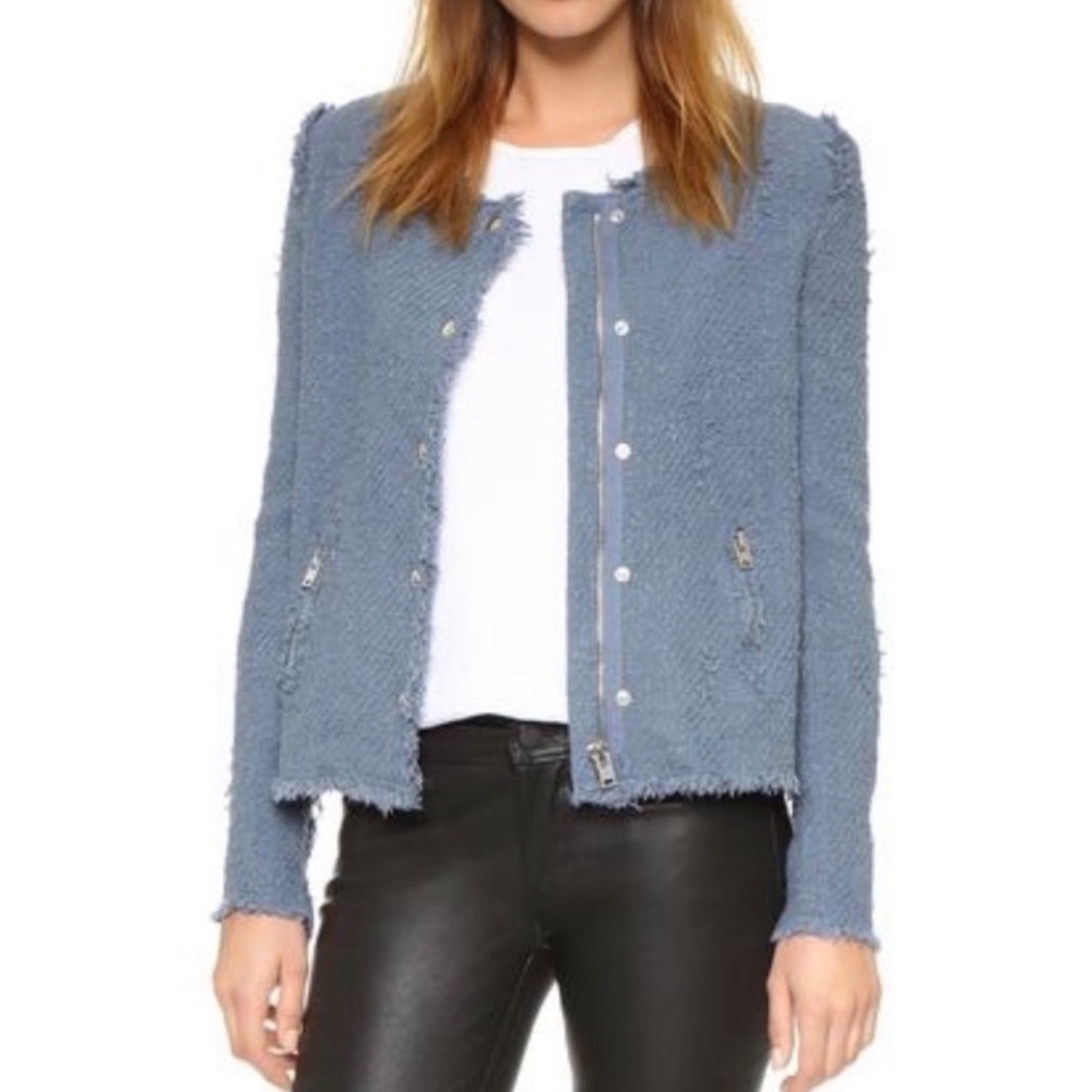 Sz 38 4 IRO Blue Agnette Distressed Tweed Blazer Jacket - Picture 4 of 9